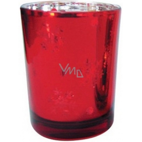 Glass candlestick with flakes red 7 cm