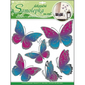Wall stickers pink-blue butterflies with moving silver wings 39 x 30 cm