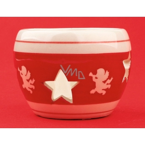 Ceramic candlestick with stars and angel red and white 5 cm