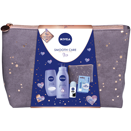 Nivea Smooth Care body lotion for women 400 ml + shower gel 250 ml + Black & White Pure antiperspirant roll-on for women 50 ml + Labello Hydro Care lip balm 4.8 g + case, cosmetic set