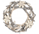 Wreath of twigs with flowers and bow ties 30 cm