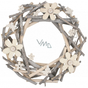 Wreath of twigs with flowers and bow ties 30 cm