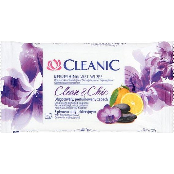 Cleanic Clean & Chic antibacterial wet refreshing wipes for hands and body 15 pieces