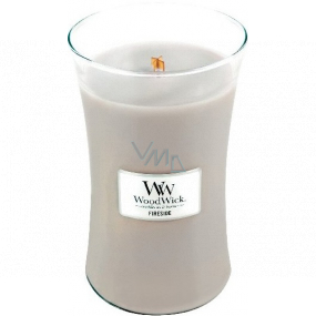 WoodWick Fireside - Fire in the fireplace scented candle with wooden wick and lid glass large 609 g