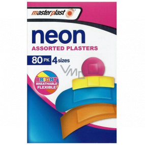 Masterplast Neon Assorted Plasters waterproof patch 4 sizes 80 pieces