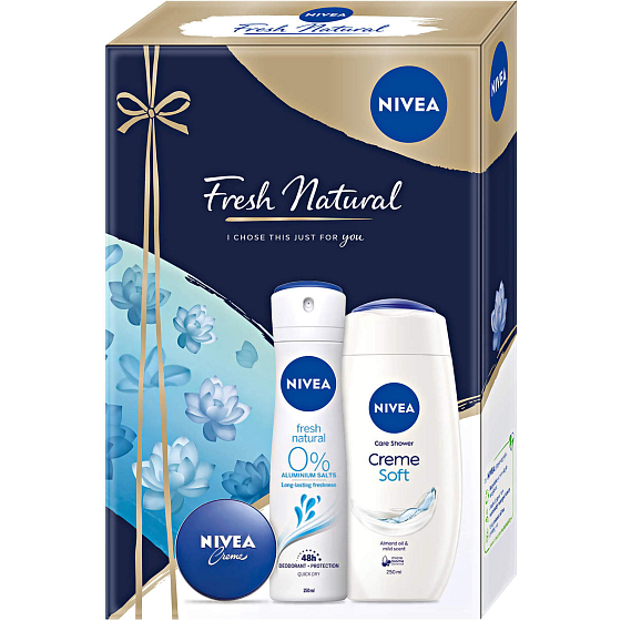 Nivea Fresh Natural Creme Soft shower gel 250 ml + deodorant spray 150 ml + cream 30 ml, cosmetic set