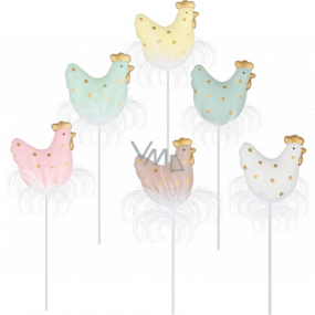Hen with feathers 6 cm + skewers, various colours 1 piece