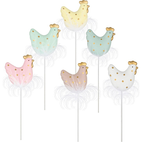 Hen with feathers 6 cm + skewers, various colours 1 piece