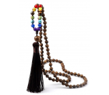 108 Mala 7 chakra necklace, wooden beads meditation rosary, tassel 8,5 cm, bead 6 mm