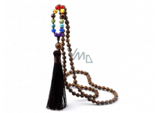 108 Mala 7 chakra necklace, wooden beads meditation rosary, tassel 8,5 cm, bead 6 mm