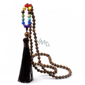 108 Mala 7 chakra necklace, wooden beads meditation rosary, tassel 8,5 cm, bead 6 mm