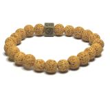 Lava yellow with royal mantra Om, bracelet elastic natural stone, ball 8 mm / 16-17 cm, born of the four elements
