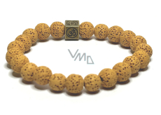 Lava yellow with royal mantra Om, bracelet elastic natural stone, ball 8 mm / 16-17 cm, born of the four elements