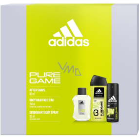 Adidas Pure Game aftershave 100 ml + deodorant spray 150 ml + shower gel 250 ml, cosmetic set for men