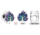 Sterling silver 925 Leaf, purple and green, nature bracelet bead