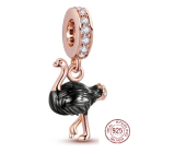 Charm Sterling silver 925 Ostrich rose gold plated, animal bracelet pendant