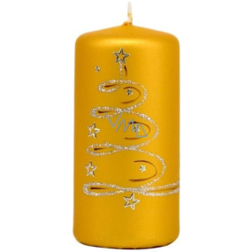 Adpal Silver tree with stars candle gold cylinder 58 x 120 mm