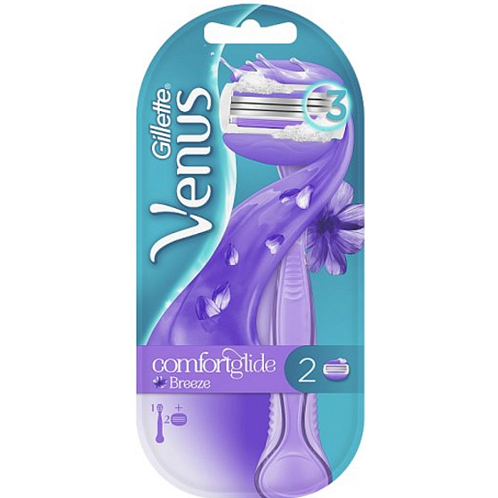 Gillette Venus ComfortGlide Breeze 2in1 shaver + replacement shaving head 3blades 2 pieces for women