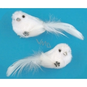 White plush bird on a clip 2 pieces, 12 cm