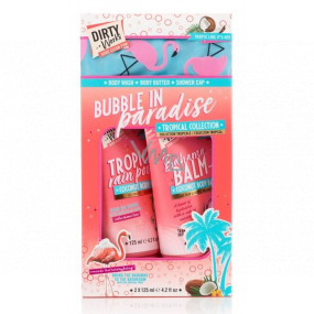 Dirty Works Bubble In Paradise shower gel 125 ml + body lotion 125 ml + bathing cap 1 piece, cosmetic set