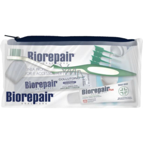 Biorepair Plus Total Protection toothpaste for protection against tooth decay 15 ml + toothbrush 1 piece + mouthwash 12 ml + dental floss 1 piece + flexible toothpicks 5 pieces, travel bag
