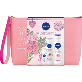 Nivea You Got This Rose Fresh Rose Touch antiperspirant 50 ml + Rose shower gel 250 ml + Rose Touch body lotion 400 ml + Labello Soft Rosé lip balm 4.8 g + cosmetic bag, cosmetic set for women