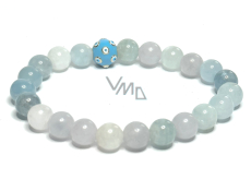 Morganite blue bracelet elastic natural stone, ball 8 mm / 16-17 cm, stone of divine love
