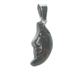 Obsidian Moka Moon pendant natural stone, hand cut figurine 2,2 x 10 mm, rescue stone