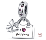 Charm Sterling silver 925 Chic style - handbag with bow - I love shopping, bracelet charm, interests