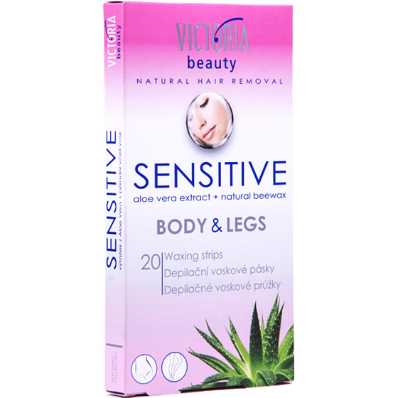 Victoria Beauty Sensitive depilatory wax strips for body and legs 20 pieces and wipes 2 pieces