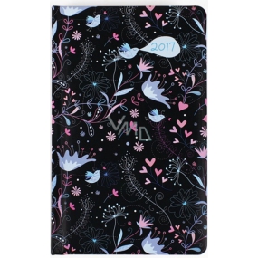 Albi Pocket Diary weekly Black wallpaper with flowers and hearts 9.5 cm × 15.5 cm × 1.1 cm