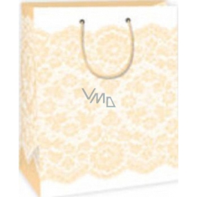 Ditipo Gift paper bag 26.4 x 13.6 x 32.7 cm white yellow lace pattern DAB