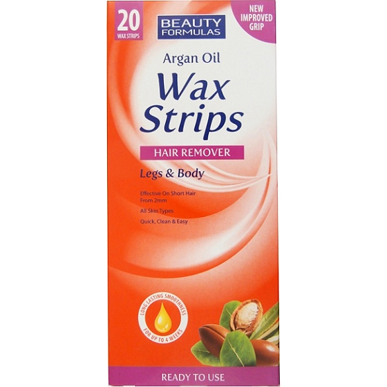 Beauty Formulas Argan Oil Wax Strips for Legs and Body 20 Pieces