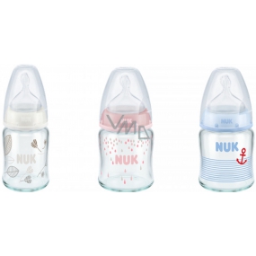 Nuk Glass bottle with orthodontic silicone pacifier 0-6 months size 1, 120ml 1 piece in package, various colors