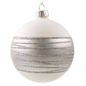 White glass flasks with silver stripe set of 8 cm, 6 pieces