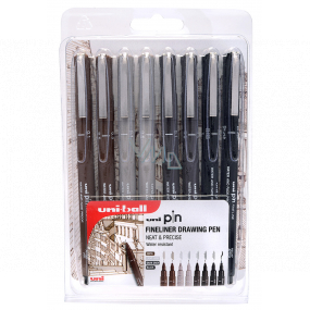 Uni-ball PIN Excellent drawing liner for professional artists and enthusiastic artists, in sepia and light / dark gray, plus one black brush marker liner set 8 pieces