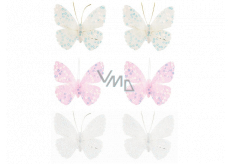 Butterfly with sequins and feathers with glue 6 cm different colours