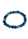 Agate blue facet bracelet elastic natural stone, ball 8 mm / 16 - 17 cm