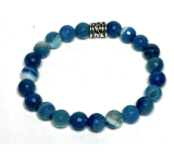 Agate blue facet bracelet elastic natural stone, ball 8 mm / 16 - 17 cm