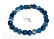 Agate blue facet bracelet elastic natural stone, ball 8 mm / 16 - 17 cm