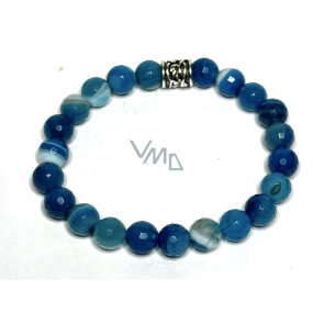 Agate blue facet bracelet elastic natural stone, ball 8 mm / 16 - 17 cm
