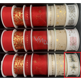 Nekupto Christmas fabric ribbon White trees, stars 25 mm x 2,5 m