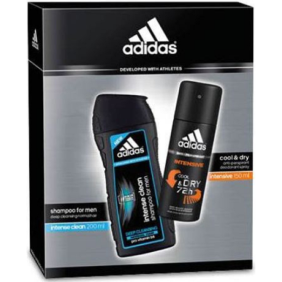 Adidas Cool & Dry Intensive antiperspirant deodorant spray for men 150 ml + Intense Clean hair shampoo 200 ml, cosmetic set