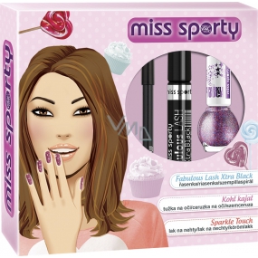 Miss Sports Fabulous Lash Xtra Black Mascara 001 Xtra Black 8 ml + Khol Kajal Eye Pencil 001 Black 1.5 g + Sparkle Touch Nail Polish 889 7 ml, cosmetic set