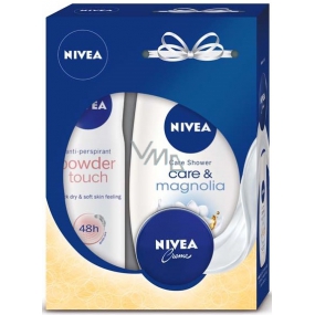 Nivea Care & Magnolia 250 ml shower gel + Powder Touch antiperspirant spray 150 ml + cream 30 ml, cosmetic set