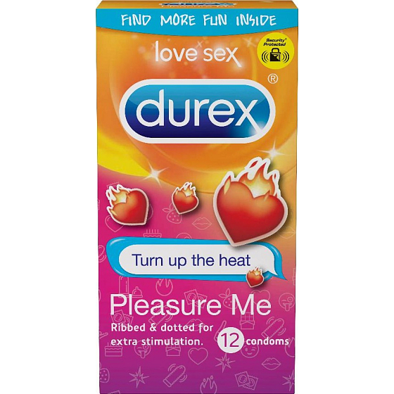 Durex Pleasure Me condom with ridges and protrusions for stimulation of both partners, nominal width: 56 mm 12 pcs