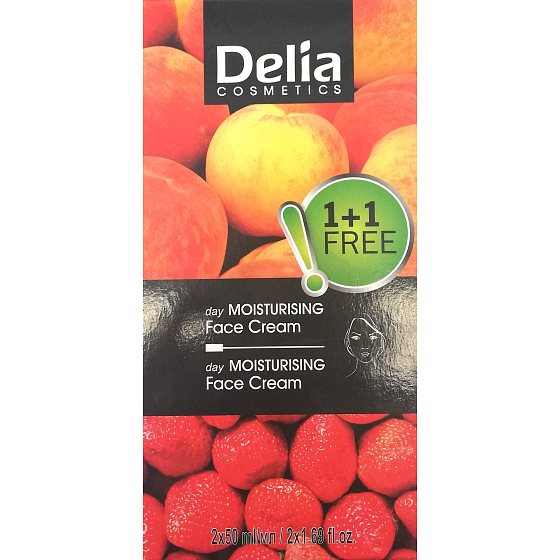 Delia Cosmetics Fruit Fantasy Apricot moisturizing day cream for dry and normal skin 50 ml + Creamy strawberry moisturizing day cream for oily and combination skin 50 ml, duopack