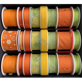 Nekupto Fabric ribbon Orange with ornaments 2 m x 40 mm
