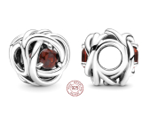 Charm Sterling silver 925 Infinite circle of eternity January dark red, bead for bracelet