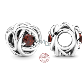 Charm Sterling silver 925 Infinite circle of eternity January dark red, bead for bracelet